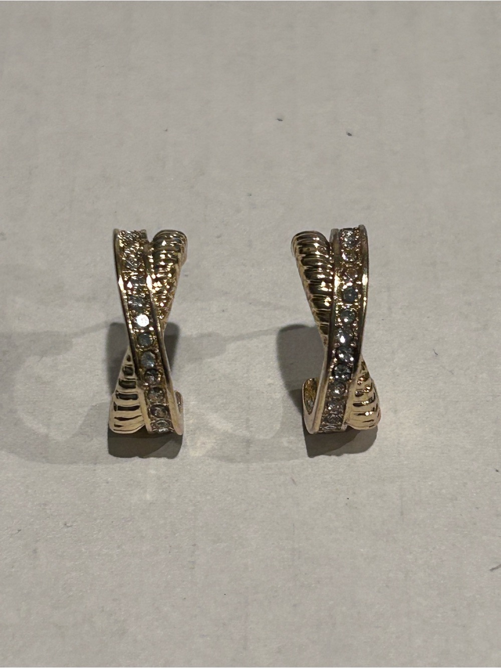 Gold-Tone Crisscross Hoop Earrings with Clear Stones